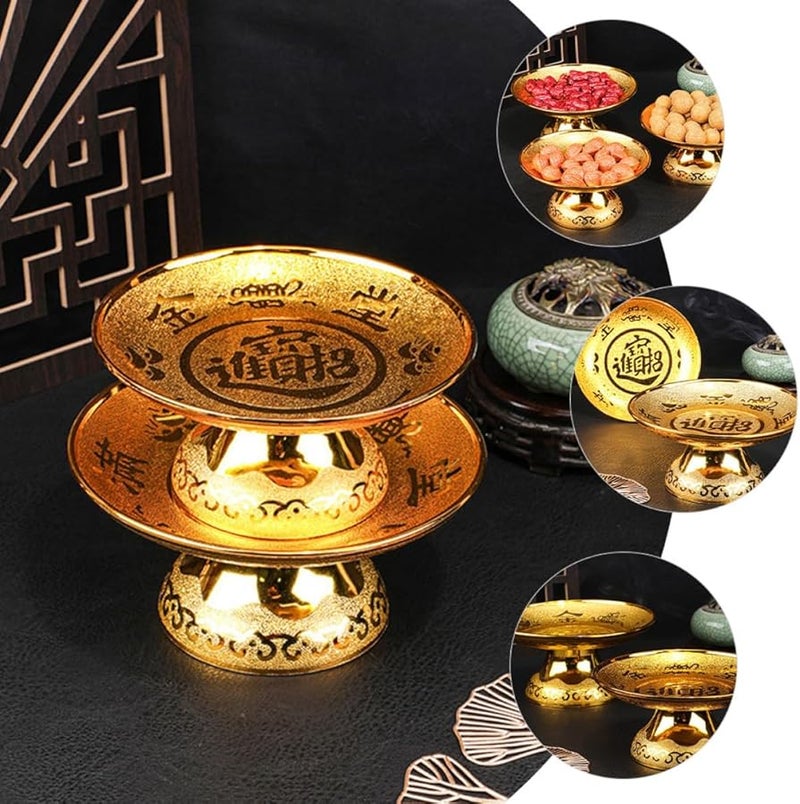 Golden Footed Offering Plate 19 2X19 2CM Vintage Temple Fruit Tray For Snacks Desserts Ceremonies - Image 4